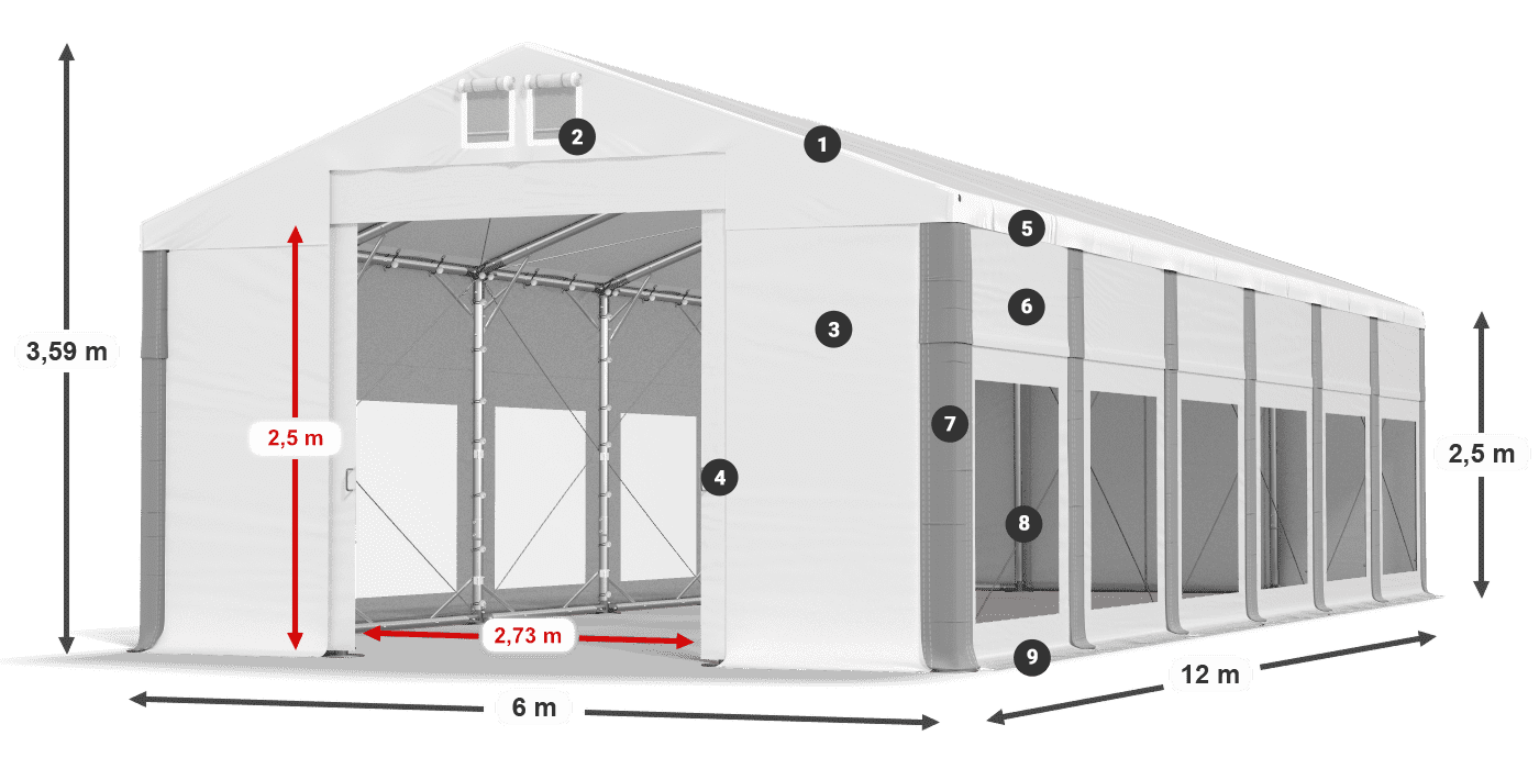 Střecha: FR 620 PVC Stěny: MS 580 PVC 2,5 m legenda