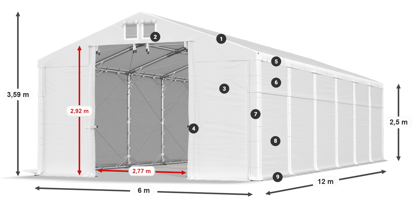 Střecha: FR 620 PVC Stěny: MS 580 PVC 2,5 m legenda