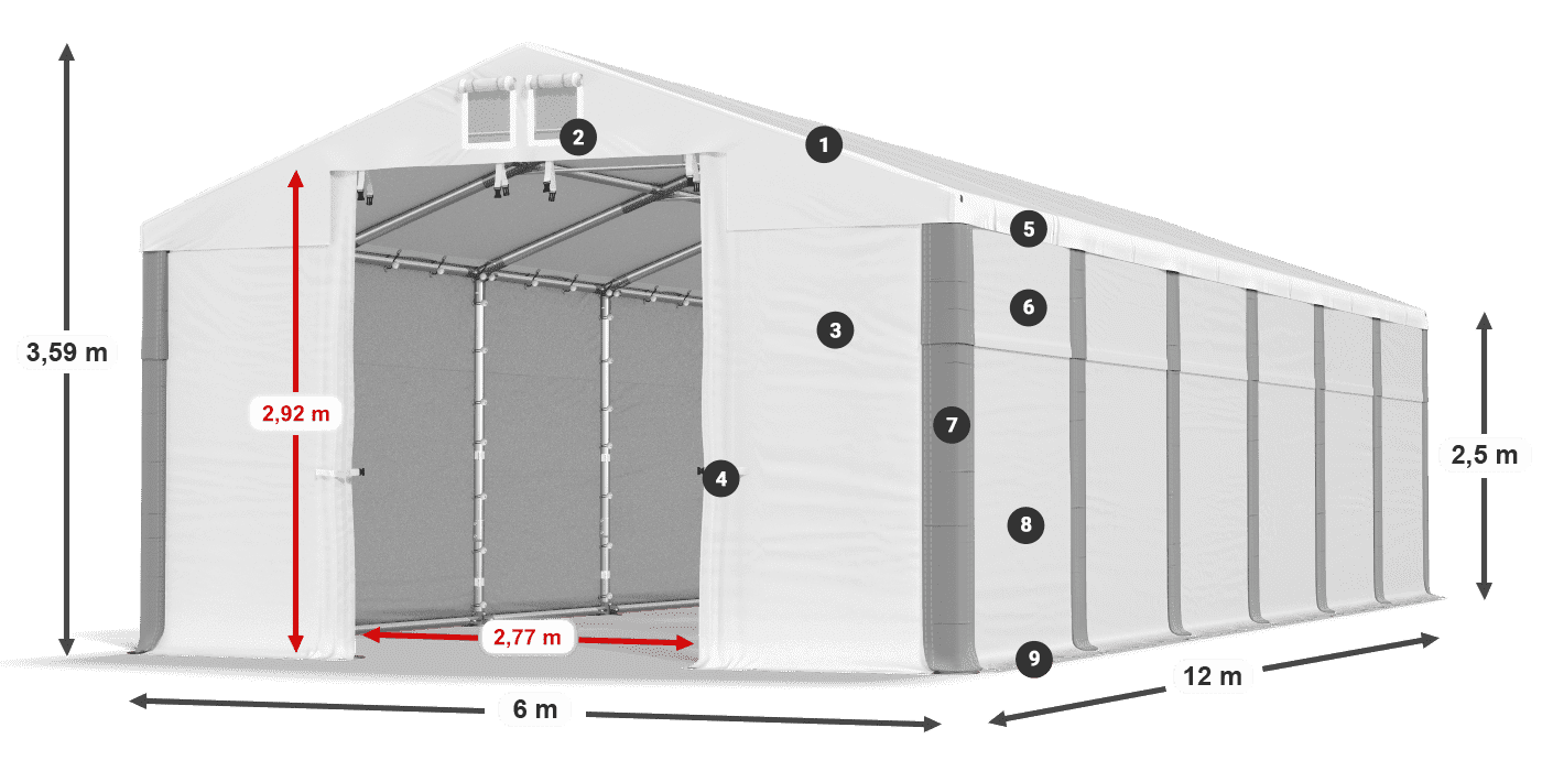 Střecha: FR 620 PVC Stěny: MS 580 PVC 2,5 m legenda