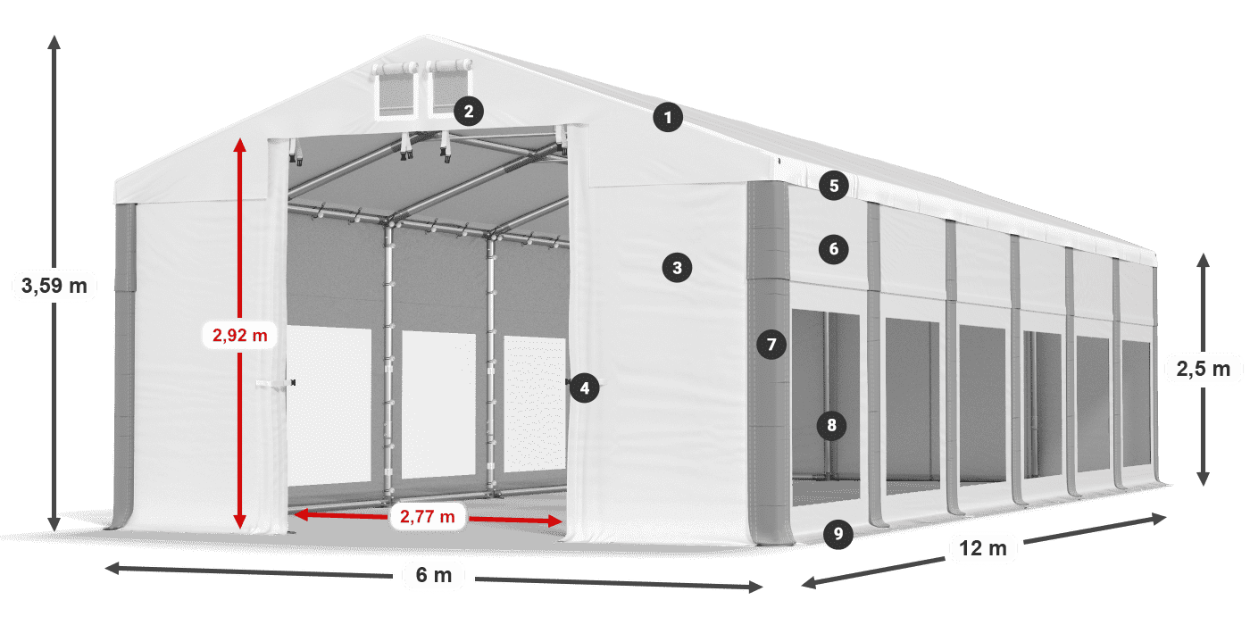 Střecha: FR 620 PVC Stěny: MS 580 PVC 2,5 m legenda