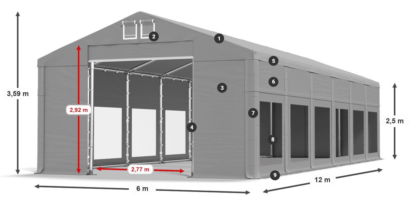 Střecha: FR 620 PVC Stěny: MS 580 PVC 2,5 m legenda