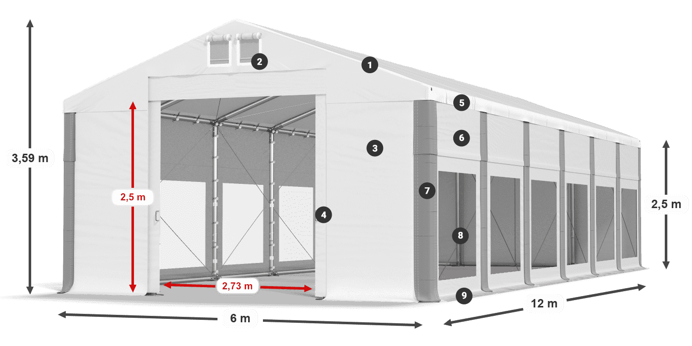 Střecha: FR 620 PVC Stěny: MS 580 PVC 2,5 m legenda