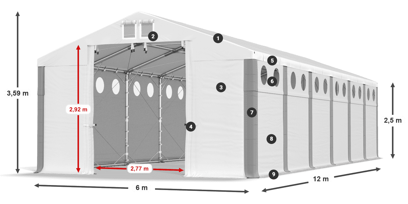 Střecha: FR 620 PVC Stěny: SD O 500 PVC 2,5 m legenda