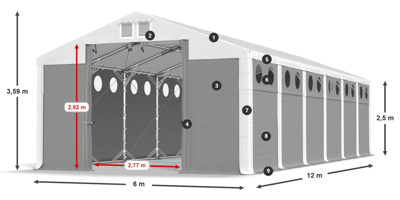 Střecha: FR 620 PVC Stěny: SD O 500 PVC 2,5 m legenda