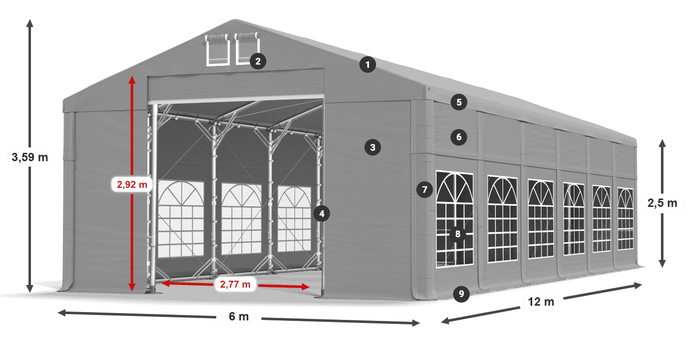 Střecha: FR 620 PVC Stěny: SD 500 PVC 2,5 m legenda