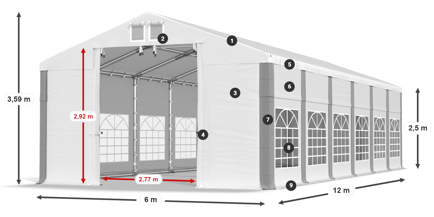 Střecha: FR 620 PVC Stěny: SD 500 PVC 2,5 m legenda