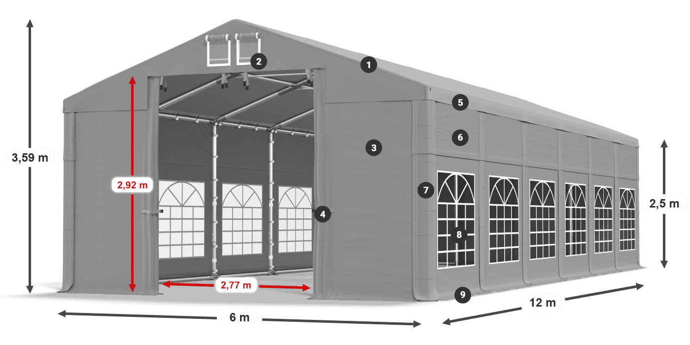 Střecha: FR 620 PVC Stěny: SD 500 PVC 2,5 m legenda