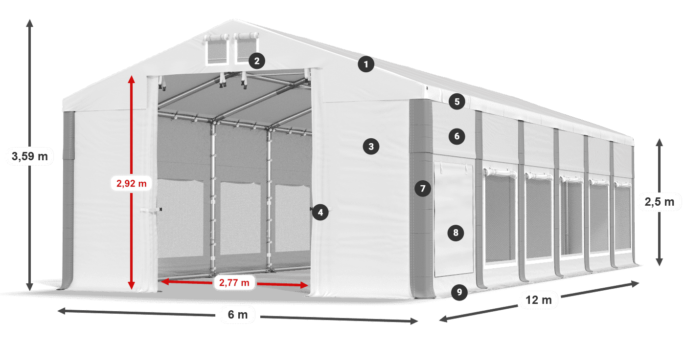Střecha: FR 620 PVC Stěny: SD 500 PVC 2,5 m legenda