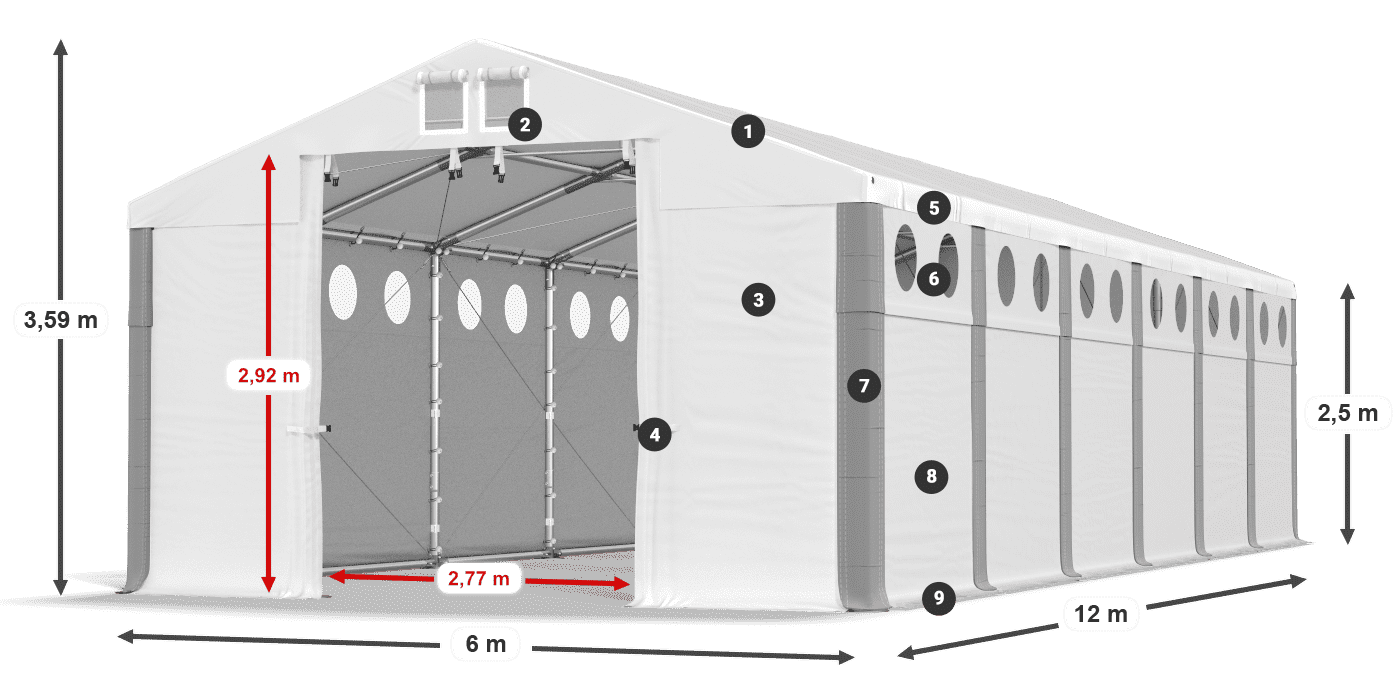 Střecha: FR 620 PVC Stěny: SD O 500 PVC 2,5 m legenda