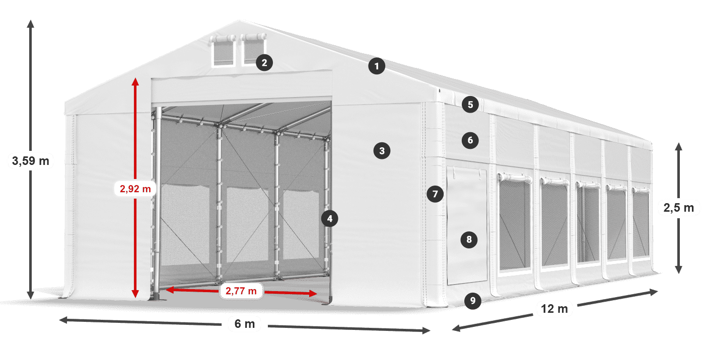 Střecha: FR 620 PVC Stěny: SD 500 PVC 2,5 m legenda