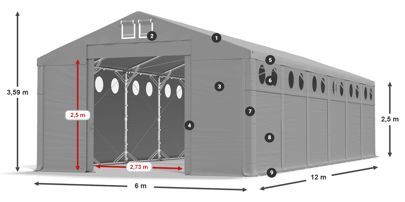 Střecha: MS 580 PVC Stěny: FR O 620 PVC 2,5 m legenda
