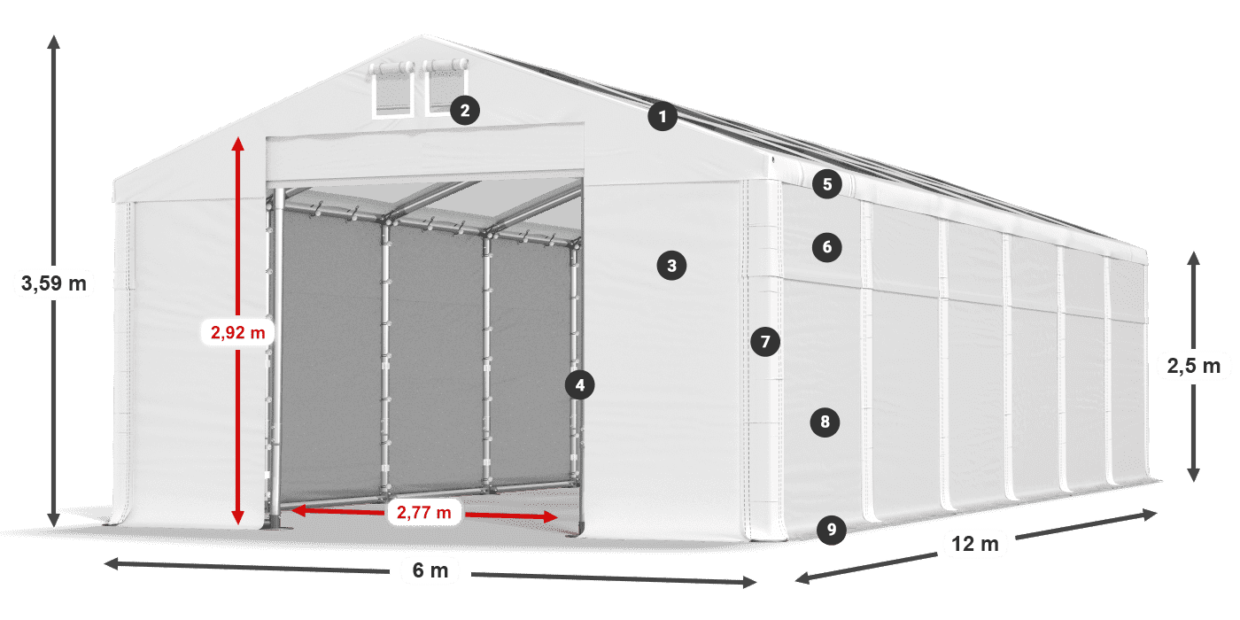 Střecha: MS T 580 PVC Stěny: FR 620 PVC 2,5 m legenda