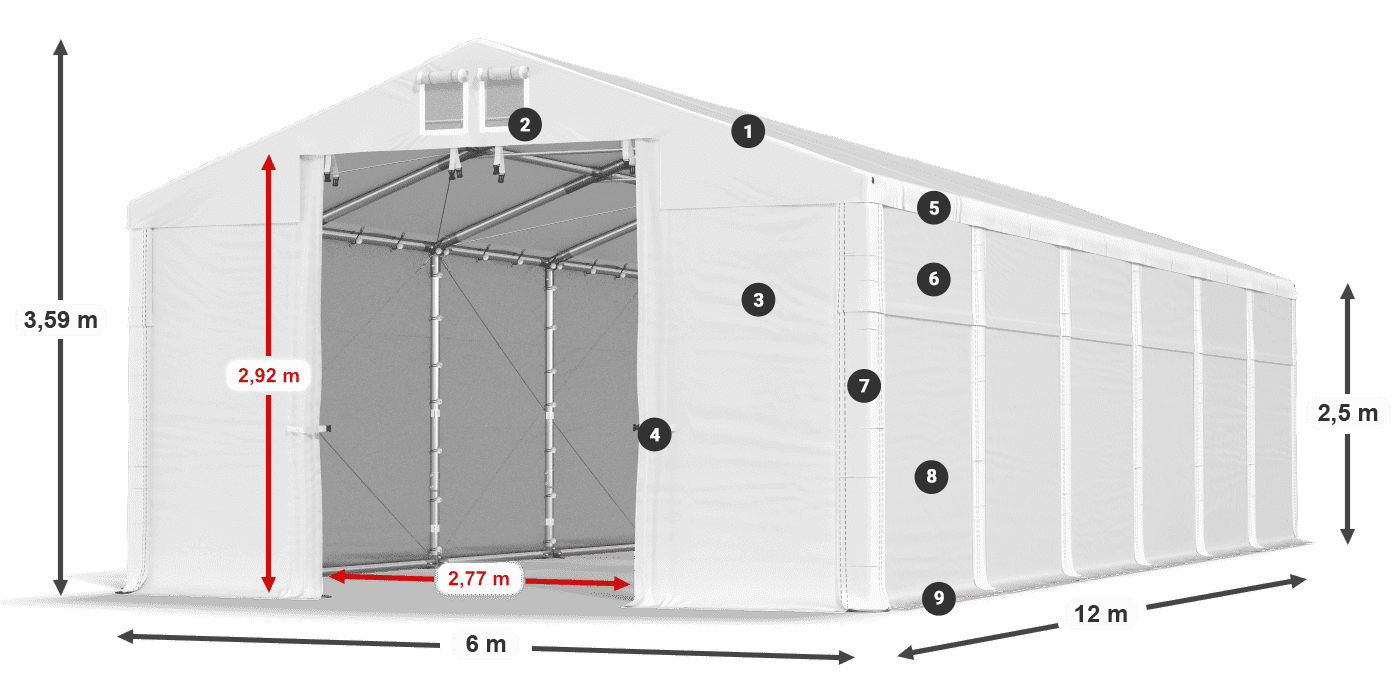 Střecha: MS 580 PVC Stěny: FR 620 PVC 2,5 m legenda