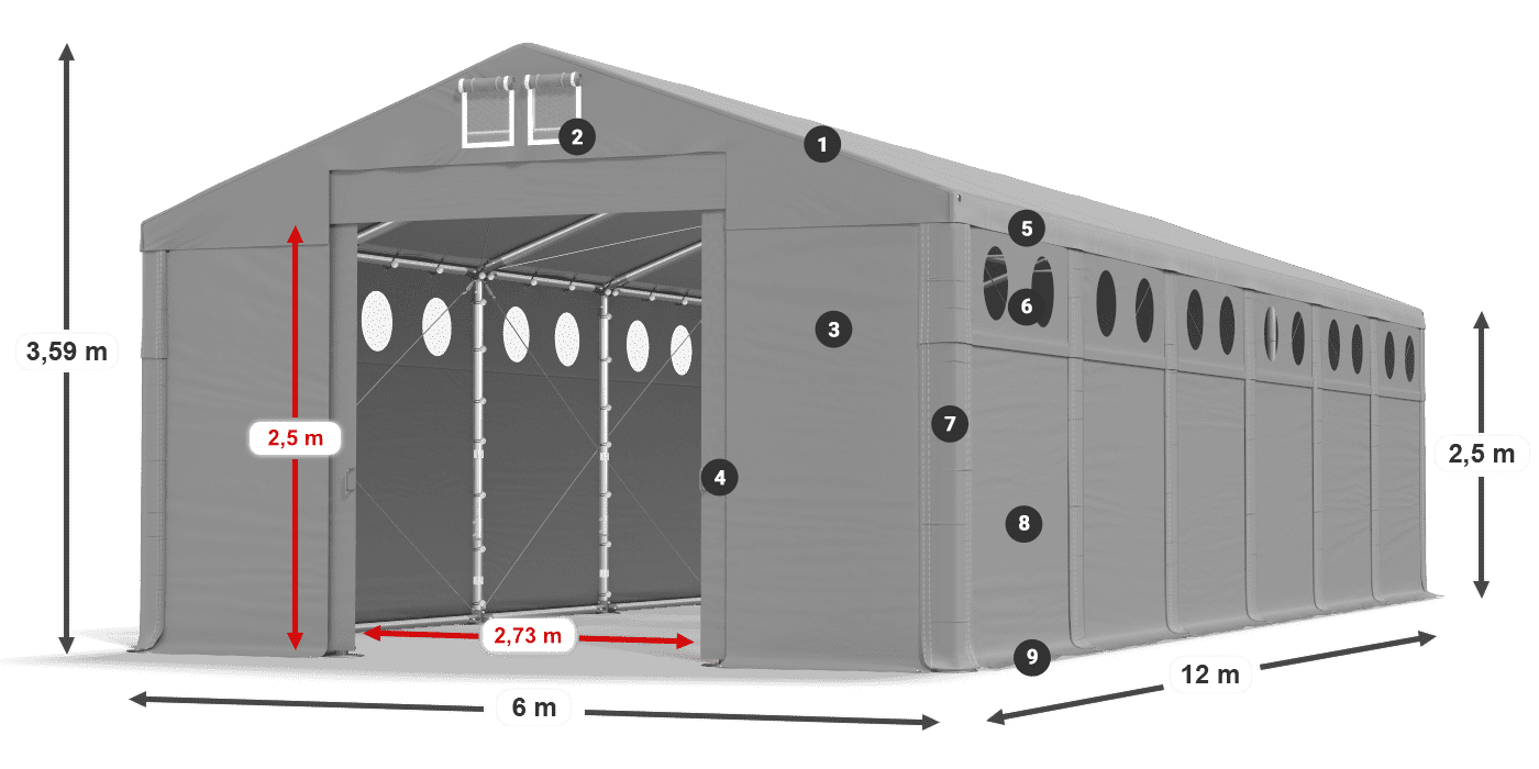 Střecha: MS 580 PVC Stěny: FR O 620 PVC 2,5 m legenda