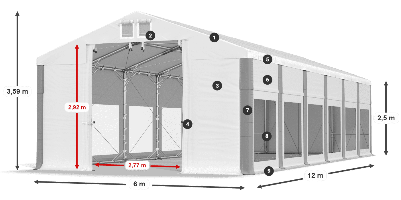Střecha: MS 580 PVC Stěny: MS 580 PVC 2,5 m legenda