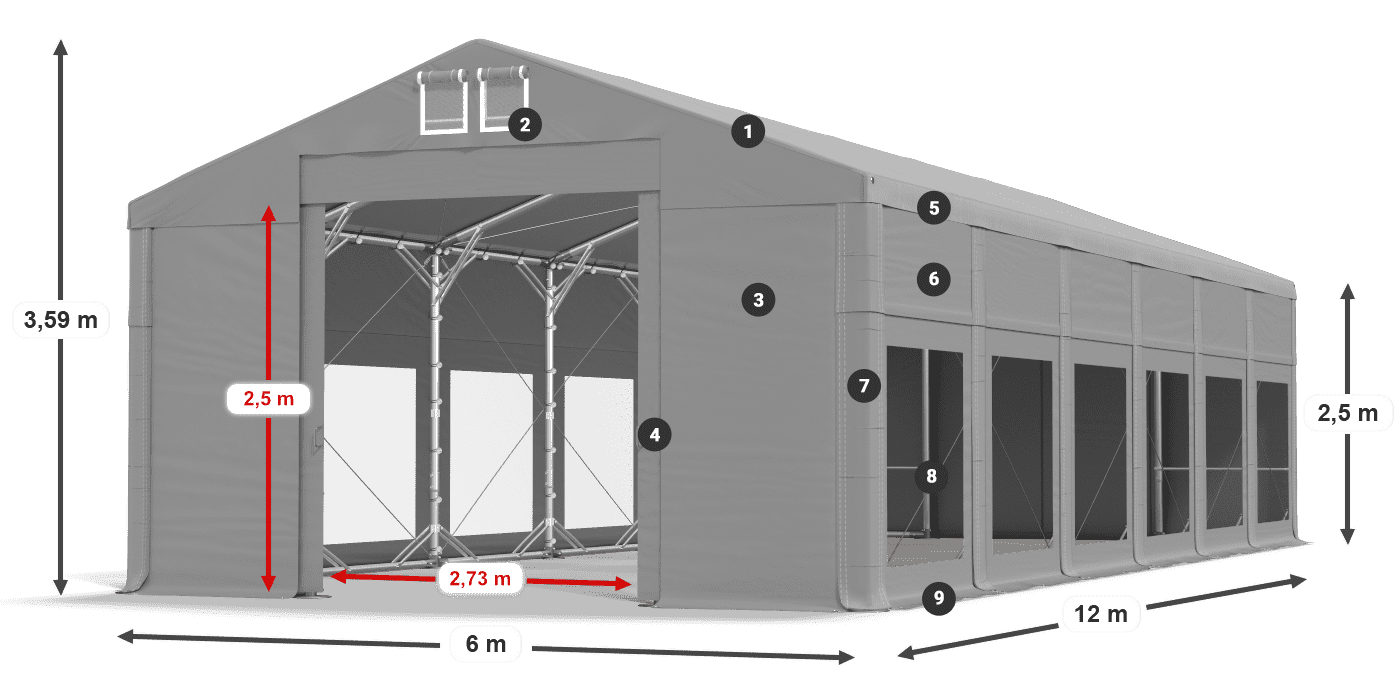 Střecha: MS 580 PVC Stěny: MS 580 PVC 2,5 m legenda