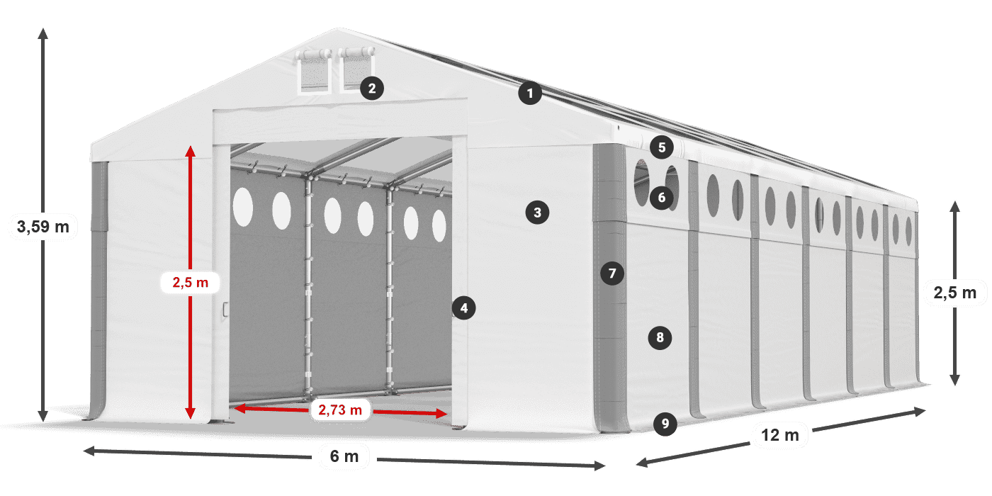 Střecha: MS T 580 PVC Stěny: MS O 580 PVC 2,5 m legenda