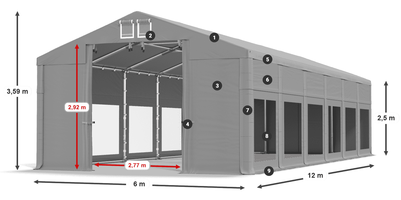 Střecha: MS 580 PVC Stěny: MS 580 PVC 2,5 m legenda