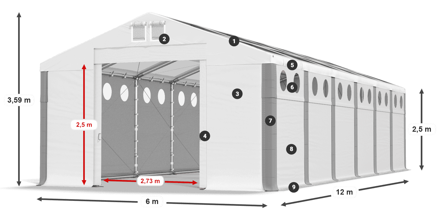 Střecha: MS T 580 PVC Stěny: MS O 580 PVC 2,5 m legenda