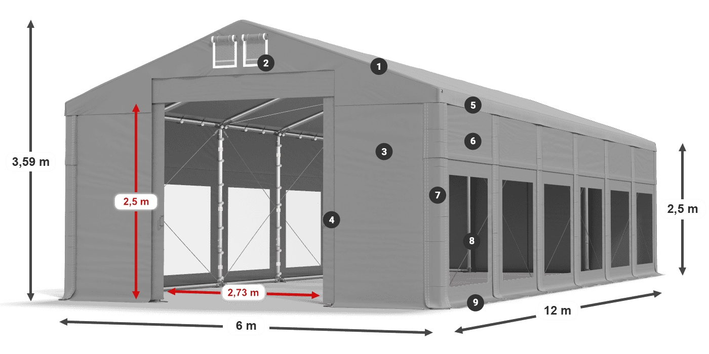Střecha: MS 580 PVC Stěny: MS 580 PVC 2,5 m legenda