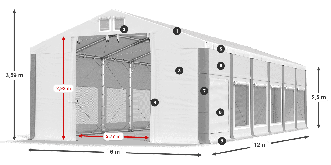 Střecha: MS 580 PVC Stěny: SD M 500 PVC 2,5 m legenda