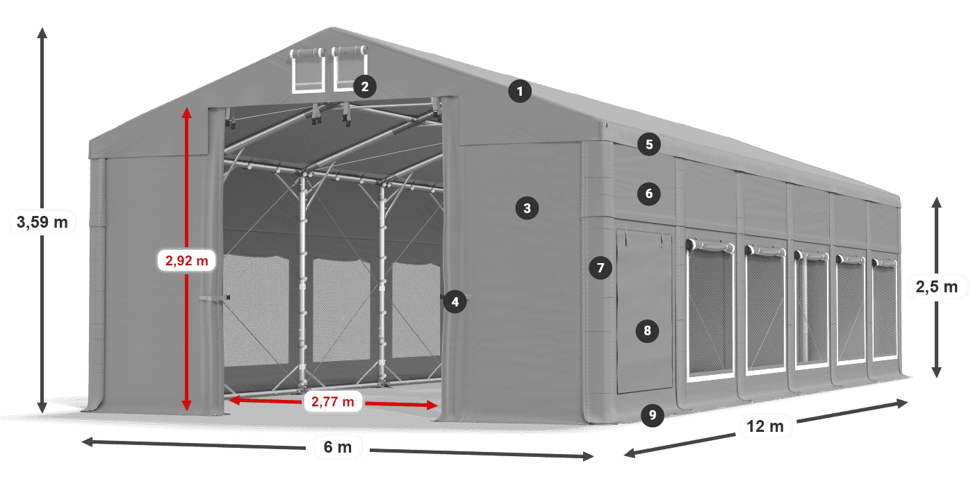 Střecha: MS 580 PVC Stěny: SD M 500 PVC 2,5 m legenda