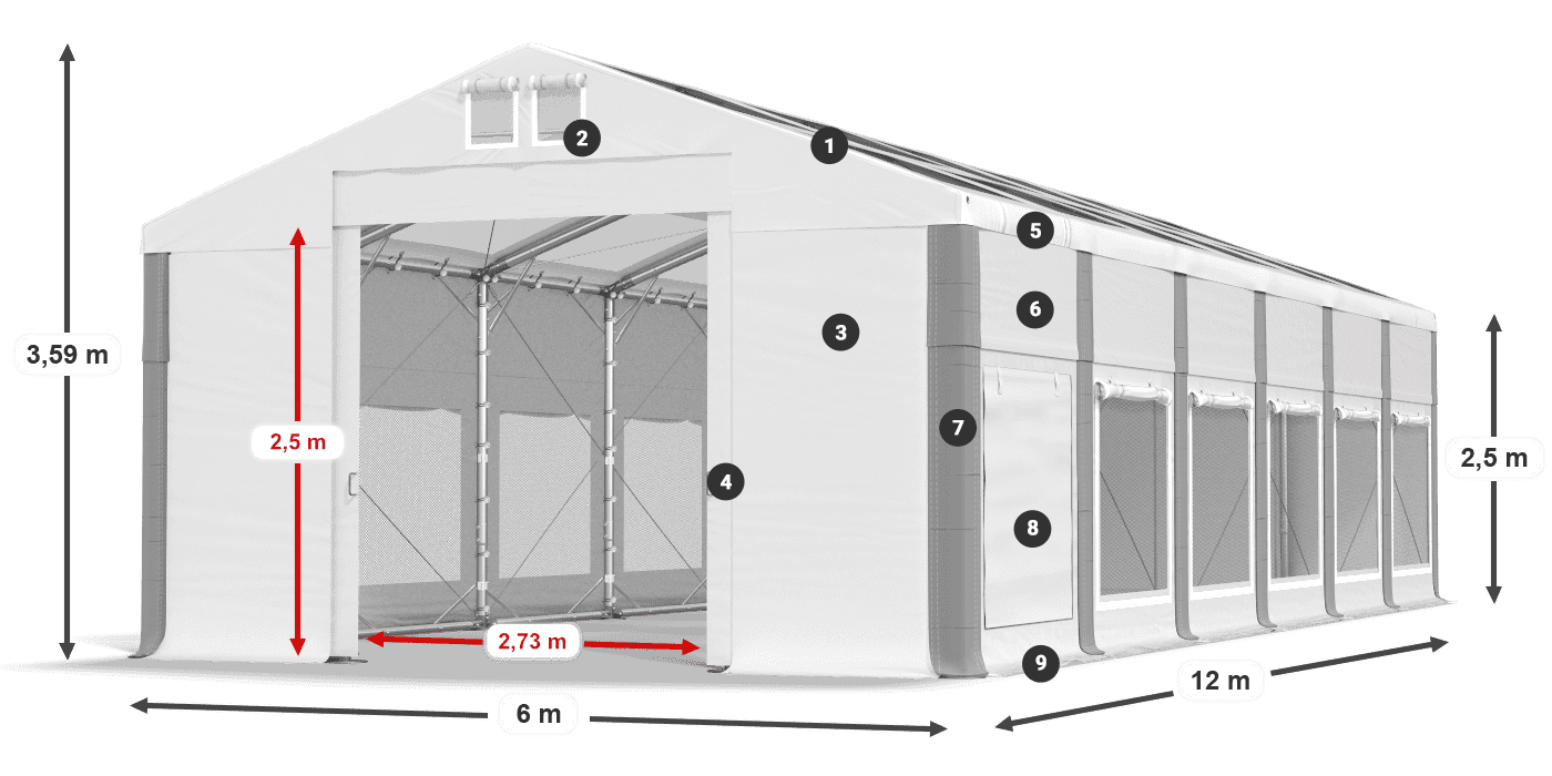Střecha: MS T 580 PVC Stěny: SD M 500 PVC 2,5 m legenda