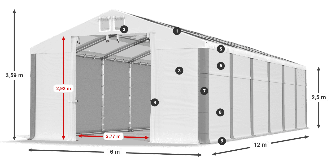 Střecha: MS T 580 PVC Stěny: SD 500 PVC 2,5 m legenda