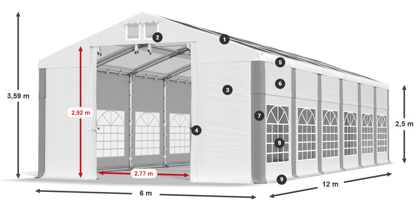 Střecha: MS 580 PVC Stěny: SD 500 PVC 2,5 m legenda