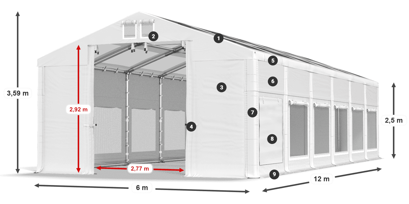 Střecha: MS T 580 PVC Stěny: SD M 500 PVC 2,5 m legenda