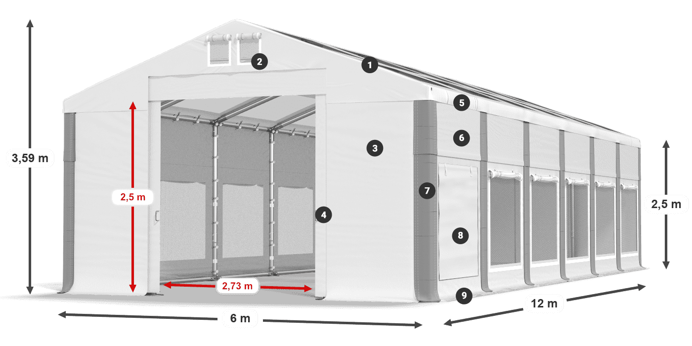 Střecha: MS T 580 PVC Stěny: SD M 500 PVC 2,5 m legenda