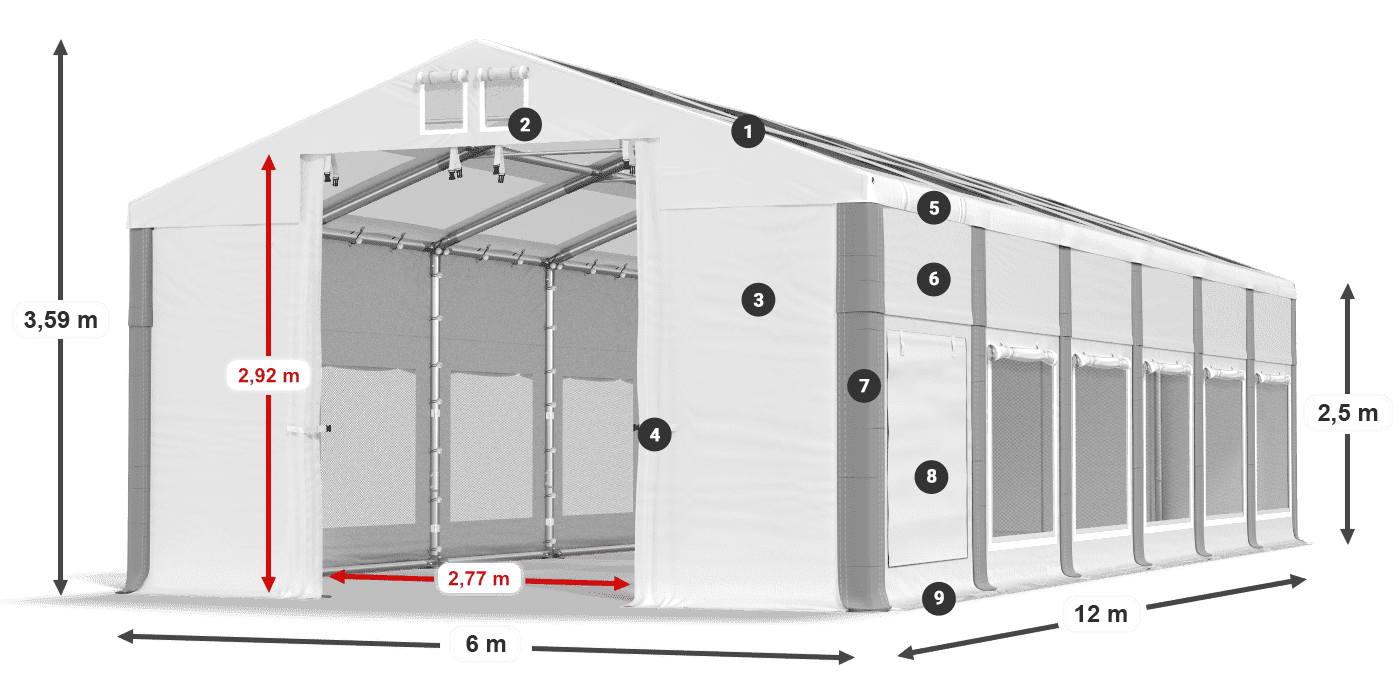 Střecha: MS T 580 PVC Stěny: SD M 500 PVC 2,5 m legenda