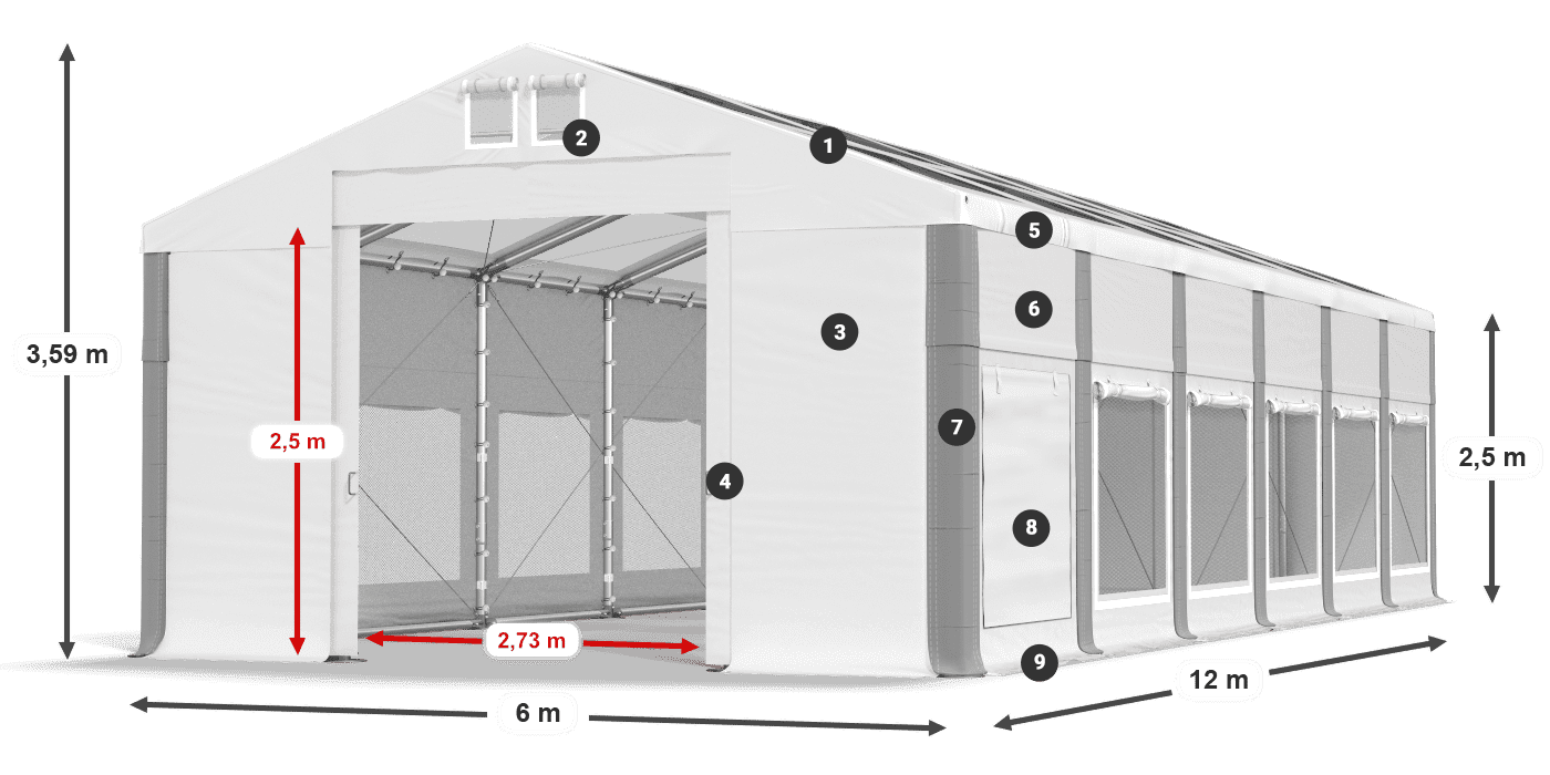 Střecha: MS T 580 PVC Stěny: SD M 500 PVC 2,5 m legenda