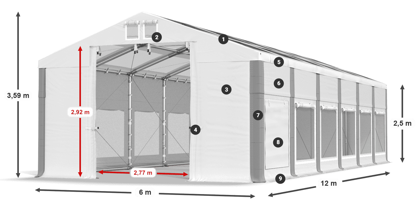 Střecha: MS T 580 PVC Stěny: SD M 500 PVC 2,5 m legenda