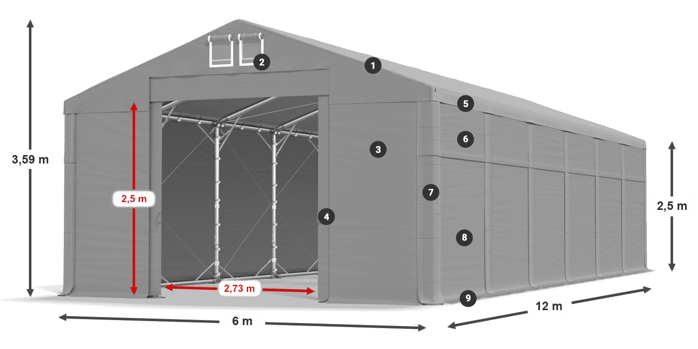 Střecha: SD 560 PVC Stěny: FR 620 PVC legenda 2,5m