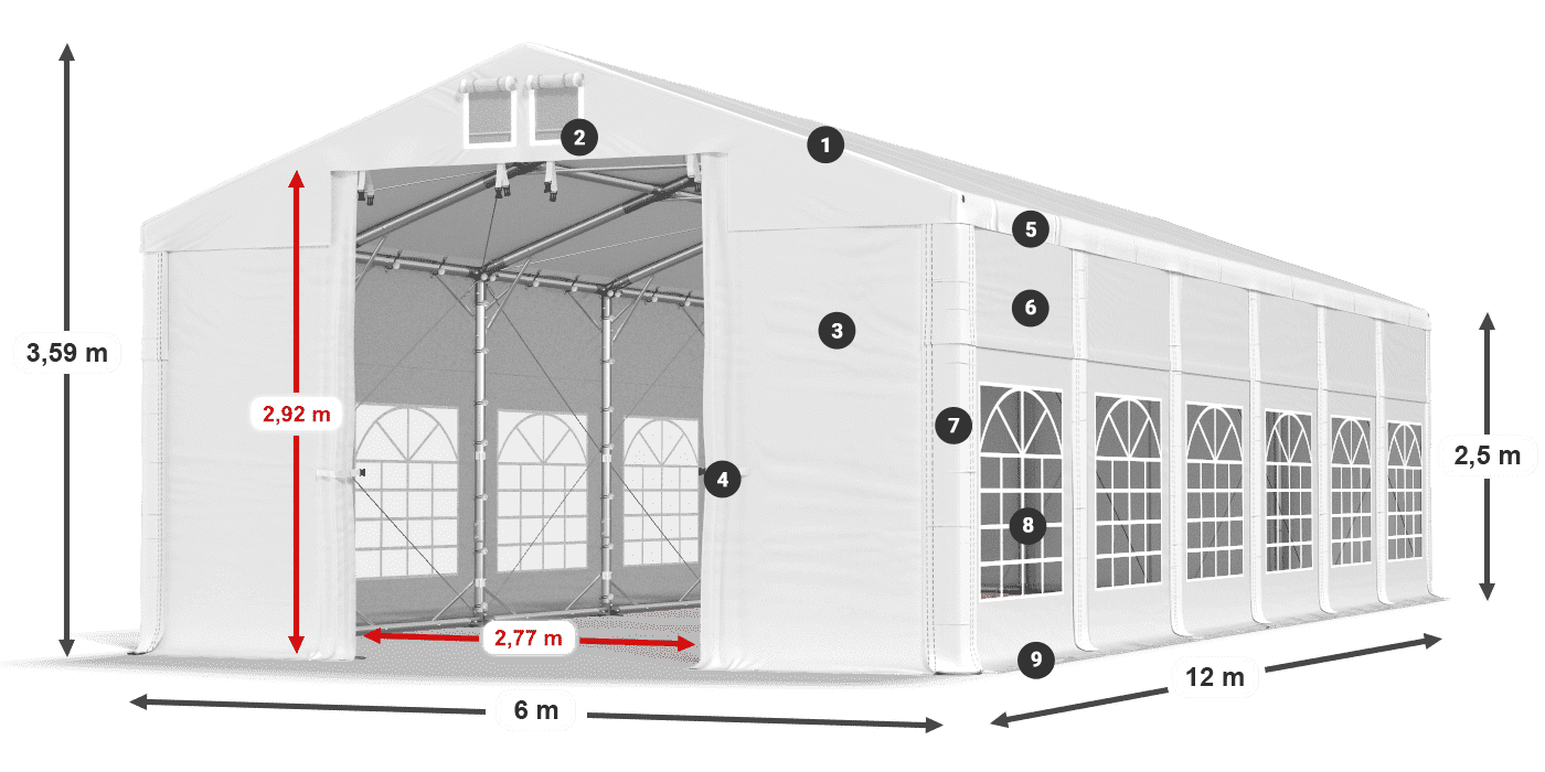 Střecha: SD 560 PVC Stěny: FR 620 PVC legenda 2,5m