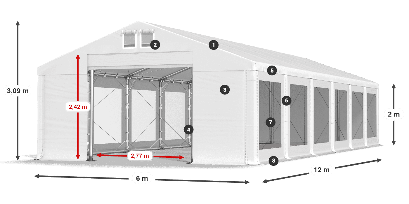Střecha: FR 620 PVC Stěny: MS 580 PVC 2m legenda