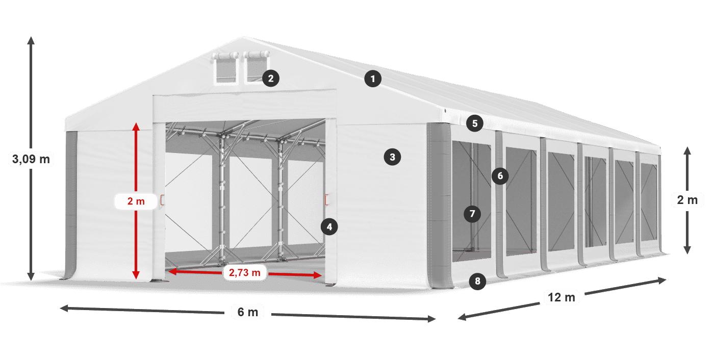 Střecha: FR 620 PVC Stěny: MS 580 PVC 2m legenda