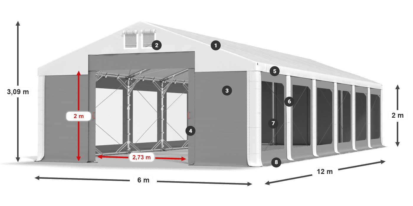 Střecha: FR 620 PVC Stěny: MS 580 PVC 2m legenda