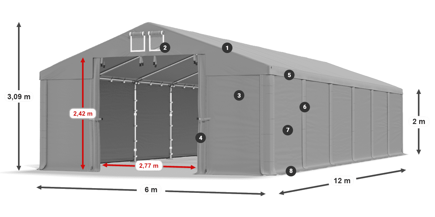 Střecha: FR 620 PVC Stěny: SD 580 PVC 2m legenda