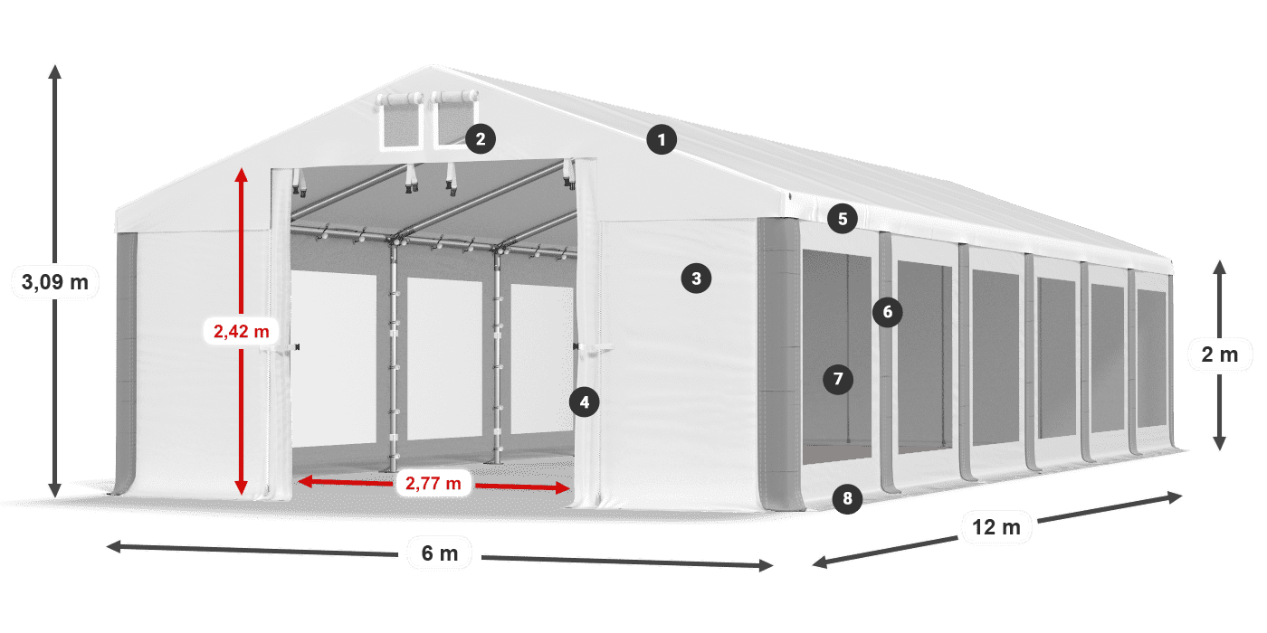 Střecha: FR 620 PVC Stěny: MS 580 PVC 2m legenda