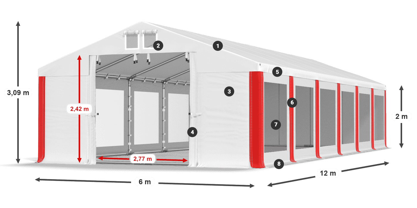 Střecha: FR 620 PVC Stěny: MS 580 PVC 2m legenda