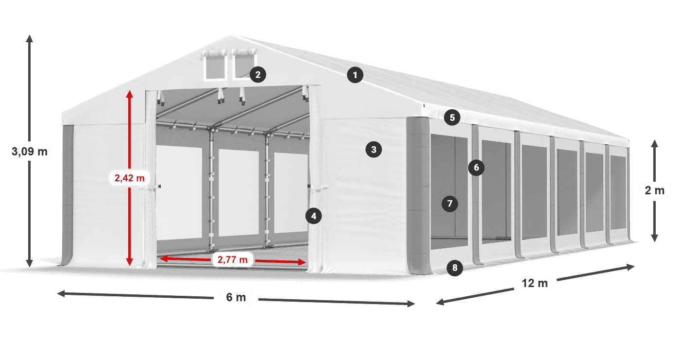 Střecha: FR 620 PVC Stěny: MS 580 PVC 2m legenda