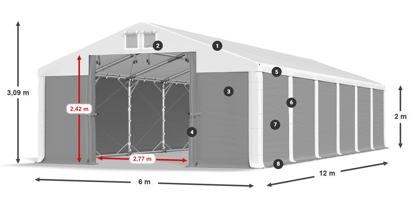 Střecha: FR 620 PVC Stěny: SD 500 PVC 2m legenda