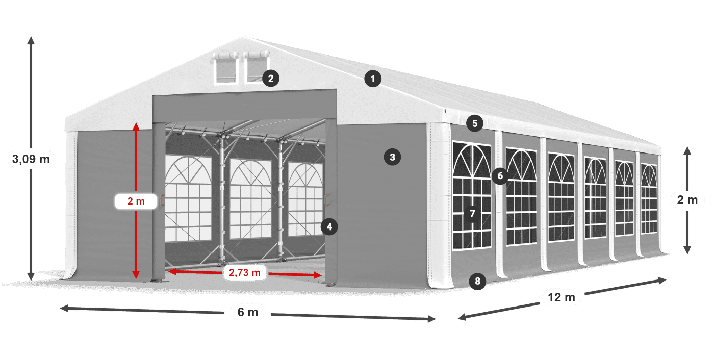 Střecha: FR 620 PVC Stěny: SD 500 PVC 2m legenda