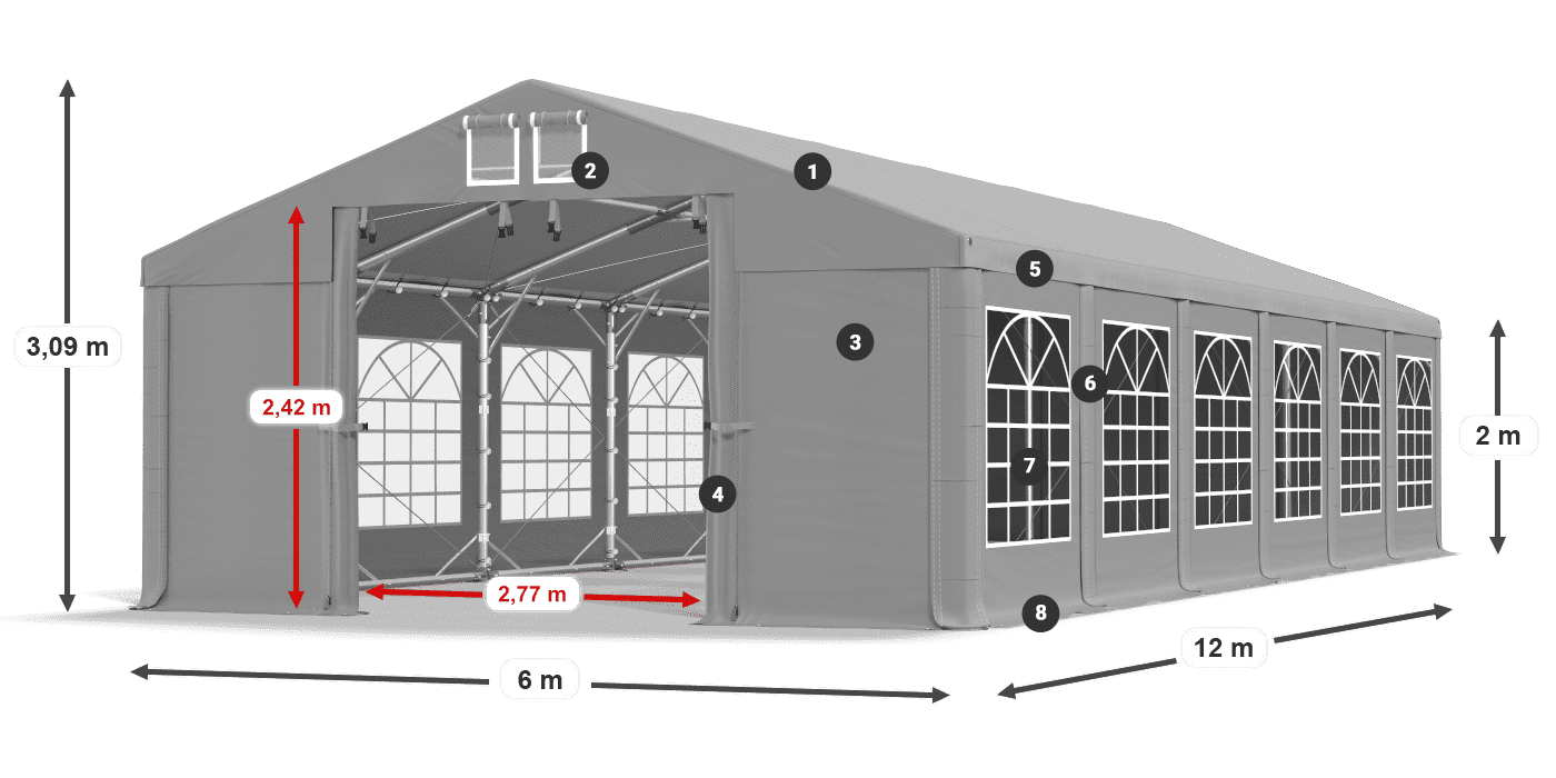 Střecha: FR 620 PVC Stěny: SD 500 PVC 2m legenda