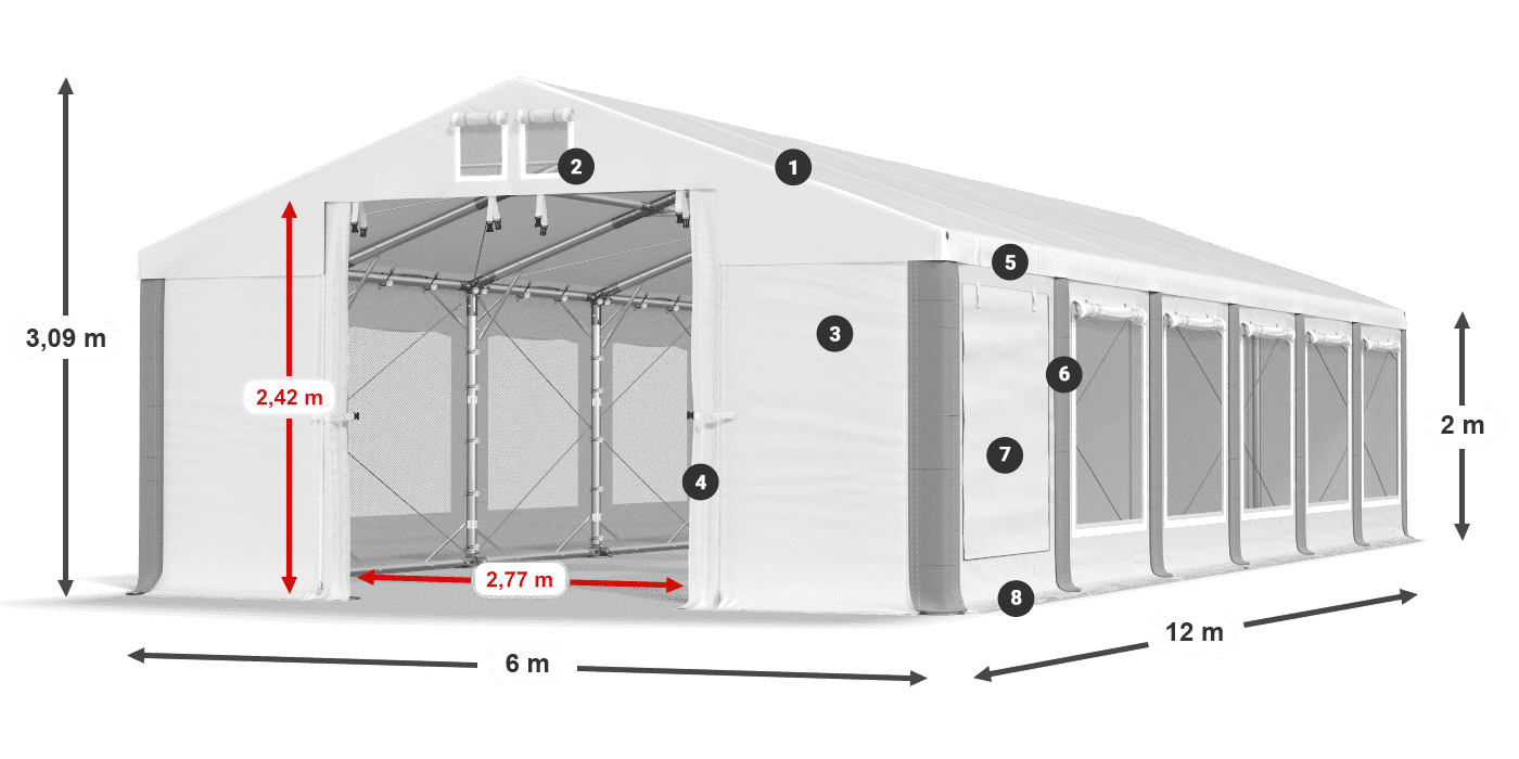 Střecha: FR 620 PVC Stěny: SD 500 PVC 2m legenda