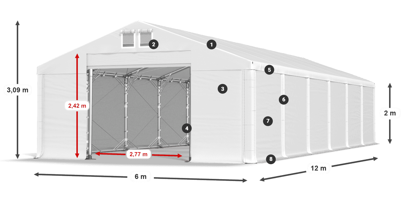 Střecha: FR 620 PVC Stěny: SD 500 PVC 2m legenda