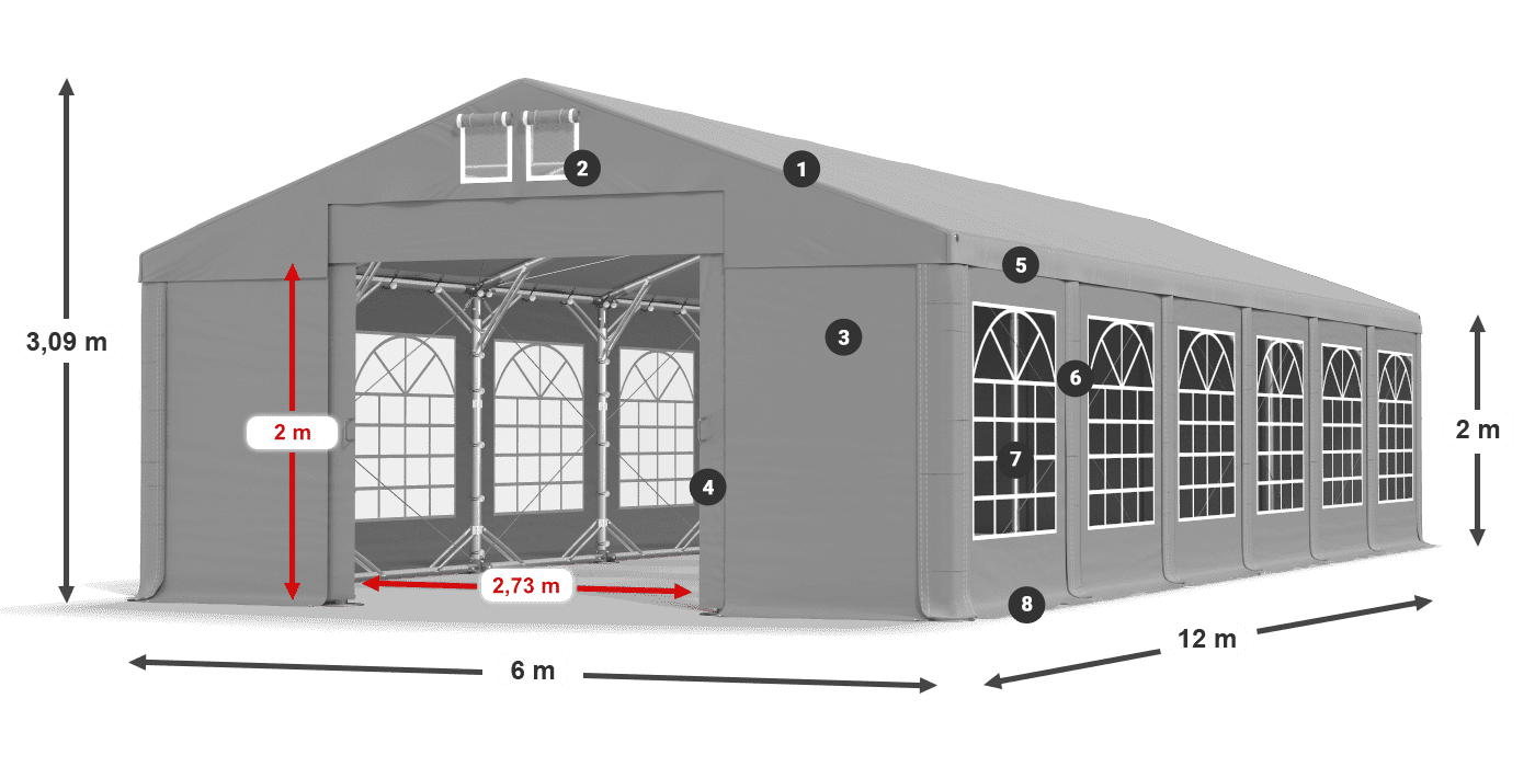 Střecha: FR 620 PVC Stěny: SD 500 PVC 2m legenda