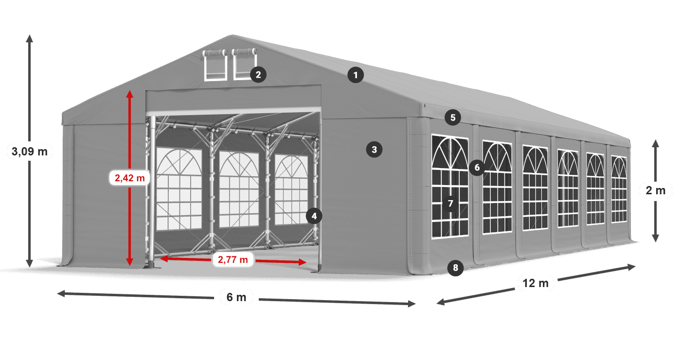 Střecha: FR 620 PVC Stěny: SD 500 PVC 2m legenda
